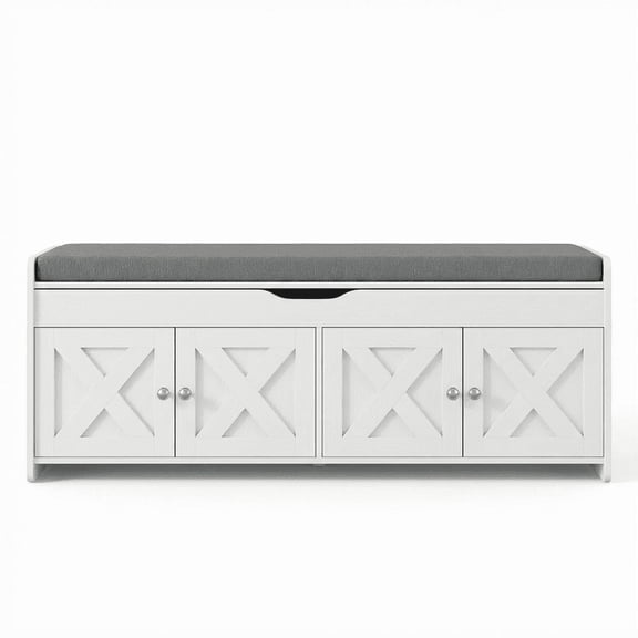 CHITOOMA Shoe Storage Bench, 2-Tier with Cushioned Seat, Adjustable Shelves, 300 lbs Capacity, 47.2" x 15" x 18", White
