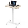 thumbnail image 1 of CHITOOMA Small Rolling Standing Desk, Wider Height Adjustable Mobile Desk with 4 Lockable Wheels, Portable Sit-Stand Workstation for Bedside & Sofa, Light Walunt, 1 of 8