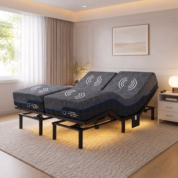 CHITOOMA Split King Electric Adjustable Massage Bed Frame with 14 Inch Gel Memory Foam Mattress, Wireless Remote, Zero Gravity, Graphene Fabric Cover, Pressure Relief, Mattress in a Box