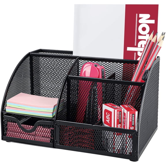 CHITOOMA Steel Wire 6-Compartment Desktop Organizer, Black