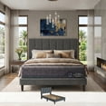 thumbnail image 1 of Twin Bed Frame with 12 Thickened Legs, 3-Level Linen Adjustable Upholstered Headboard, Fully Upholstered Mattress Foundation, No Box Spring Needed, Noise-Free, Up to 1300 lbs, Dark Grey, 1 of 10