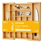 CHITOOMA Wood Bamboo Kitchen Drawer Organizer,Expandable Silverware Holder,Adjustable Kitchen Utensil Tray,for Forks, Spoons and Knives,8 Slots,Medium