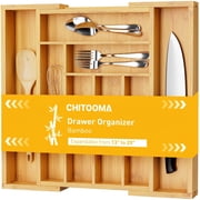 CHITOOMA Wood Bamboo Kitchen Drawer Organizer,Expandable Silverware Holder,Adjustable Kitchen Utensil Tray,for Forks, Spoons and Knives,8 Slots,Large