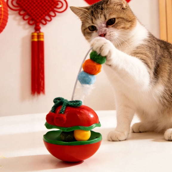 CHIUNL Cat Self-Entertaining Tumbler Toys - Hollowed-out Toy with Catnip Ball & Plush Ball, Interactive Cat Toy for Fun & Exercise, Educational Training Cat Toys for Company (Red)