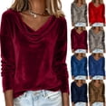 thumbnail image 1 of CHIUNL Colorful Gold Velvet Pullover Top, Elegant Long Sleeved T-shirt for Women, Cowl Neck Design Fashionable Women Clothing, Spring Dressy Outfits for Party Banquet Holidays (Khaki XL), 1 of 8