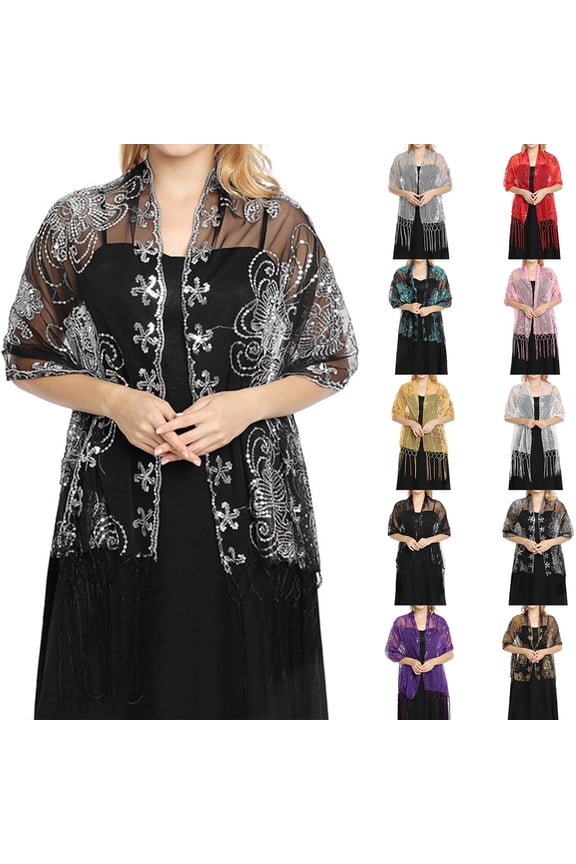 Elegant Flat Shawl Wraps for Women - Suitable for Evening Dress, Dance Party, Pretty Printed Design Poncho Decors, Breathable Women Scarf for Birthday Valentines Gifts (Black)