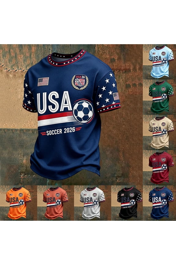 Men's USA Soccer Jersey - Soccer Cup 2026 Patriotic Football Shirt - Adult All-Over Print Crewneck Star Spangled Sleeves American Pride 4th of July Blokecore Streetwear Top
