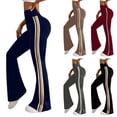 thumbnail image 1 of CHIUNL Retro Side Stripe Flare Leggings, High Rise Tummy Control Yoga Pants with Front Ankle Split, Slimming Sporty Tights for Gym & Streetwear (Coffee M), 1 of 6