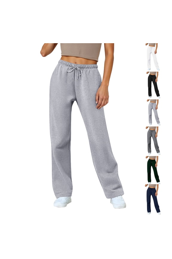Wide Leg Track Sweatpants for Women, Fleece Lined Winter Joggers, Loose Straight Casual Women's Pants with Pockets, Cozy Warm Athletic Trousers for Daily Wear, Women Clothing (White L)