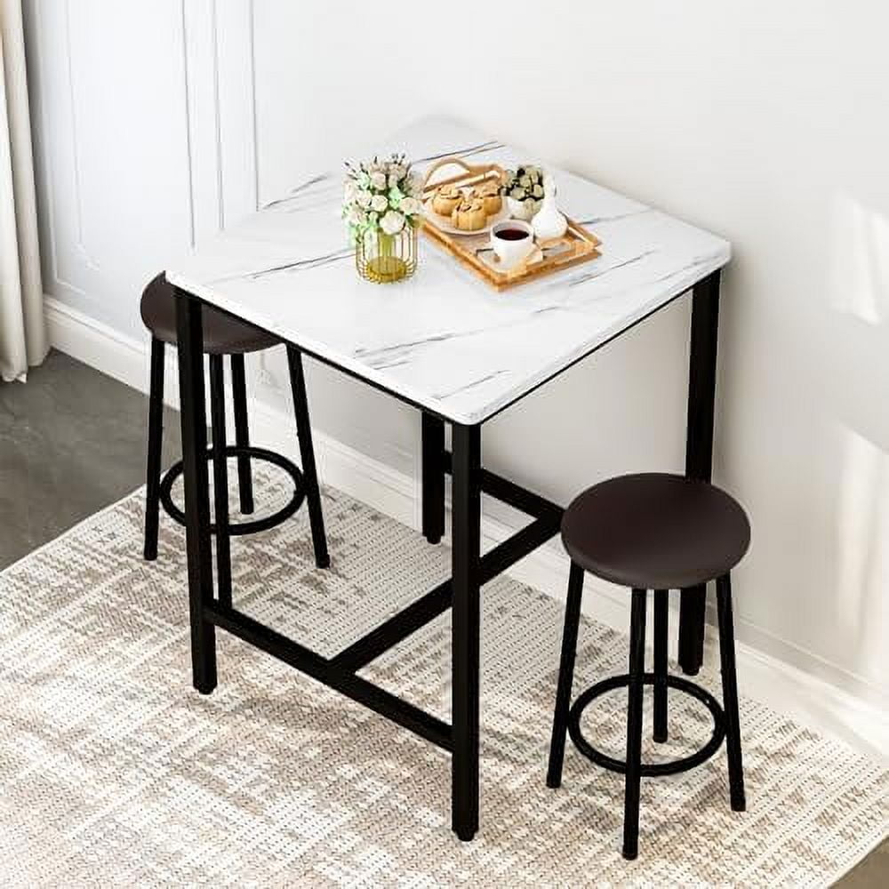 CHIUOJN Table Set with Shelves 47" White Modern Faux Marble Breakfast Table with 2 Velvet Stools ...