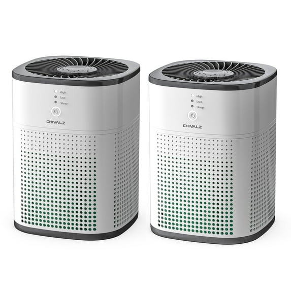 CHIVALZ 2 Pack Air Purifiers for Home Bedroom, Quiet Air Cleaner with 24dB Sleep Mode, True HEPA Filter for Pet, White & Black