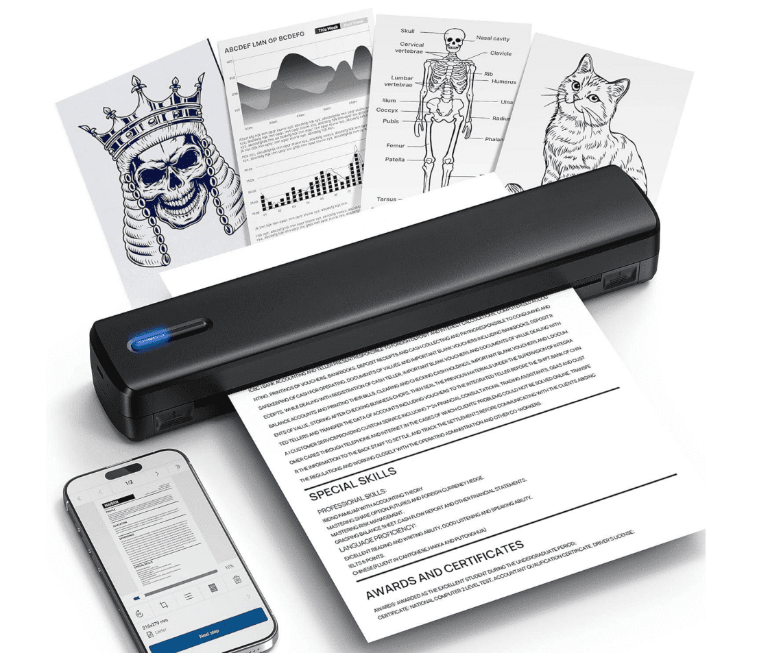 CHIVALZ Bluetooth Thermal Printer Support for 8.5"x11" US Letter, Inkless Compatible with iOS, Android, Laptop for Home and Office