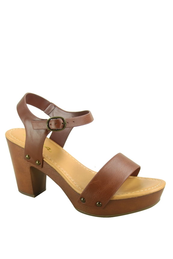 CHIVAS Women Fashion Mid Heel Single Band Sandal with Ankle Strap and Stud Shoes