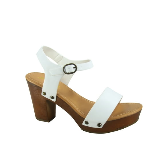 CHIVAS Women Fashion Mid Heel Single Band Sandal with Ankle Strap and Stud Shoes