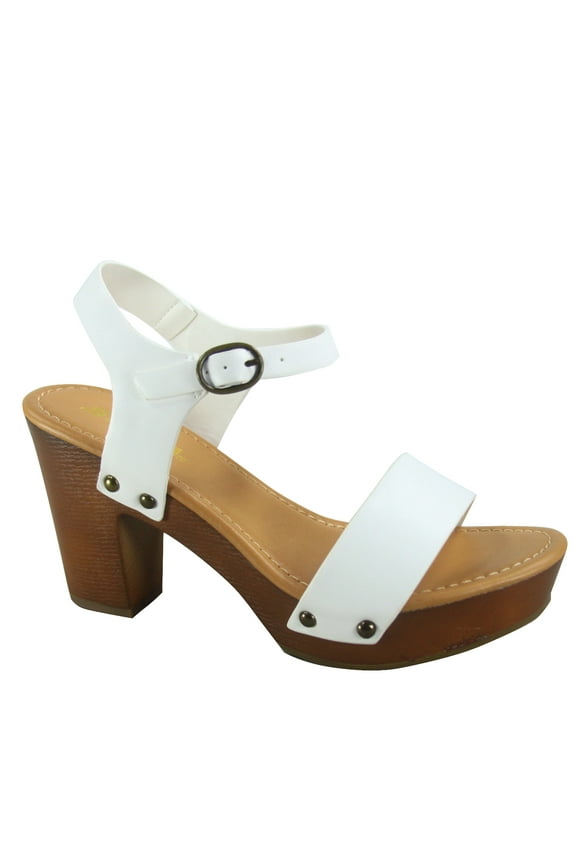 CHIVAS Women Fashion Mid Heel Single Band Sandal with Ankle Strap and Stud Shoes