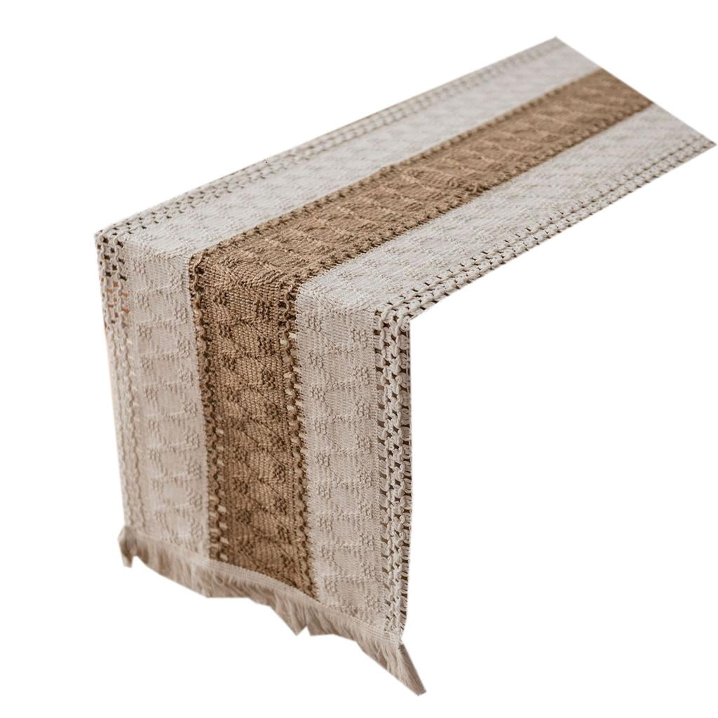 CHIXIAMANT Table Flag Mat Linen Cotton Stitching Two-color Tassel ...