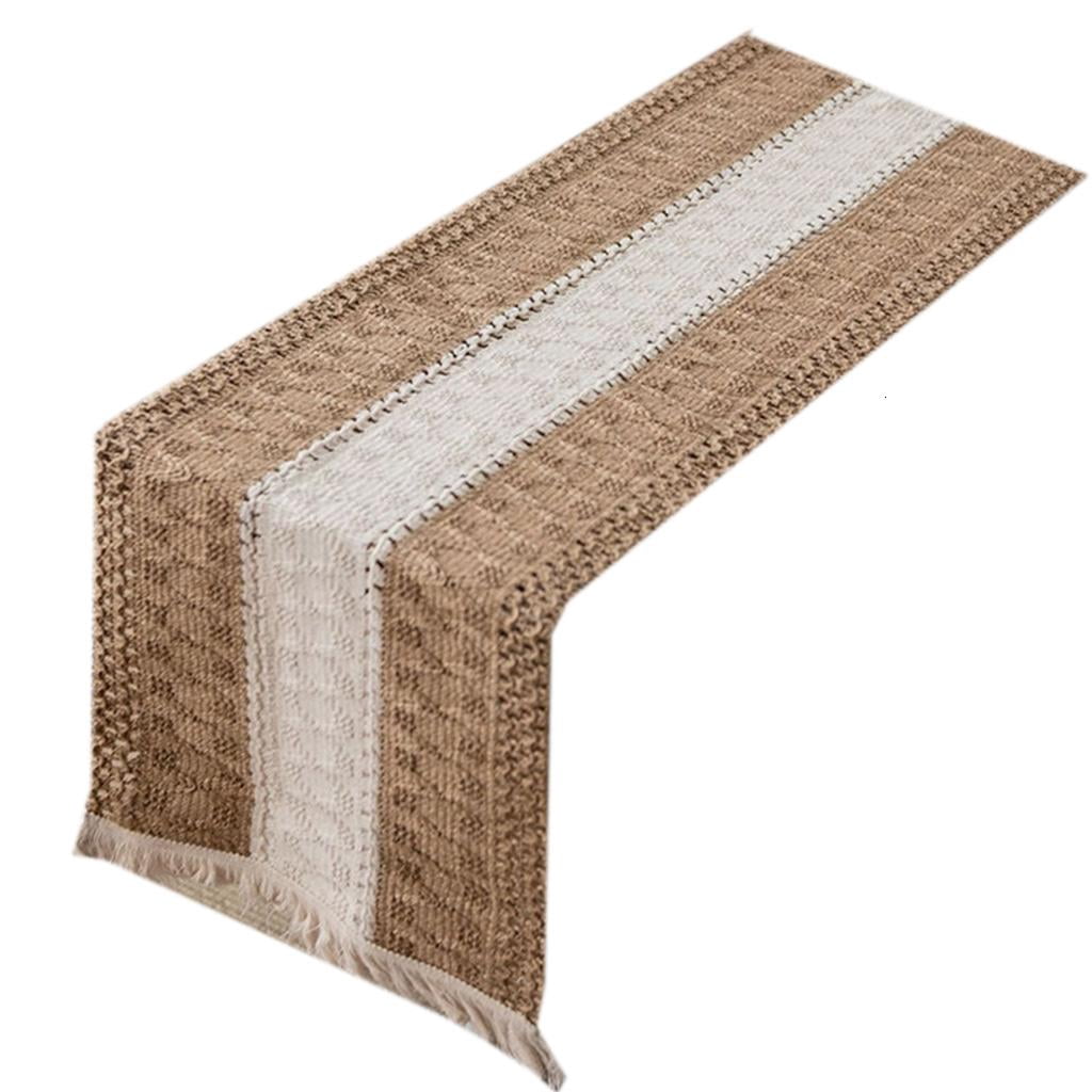 CHIXIAMANT Table Flag Mat Linen Cotton Stitching Two-color Tassel ...