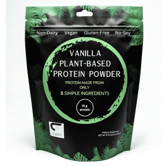 CHIZFIT, Plant-Based Protein Powder, 5 Simple Ingredients, Organic Vanilla, 21 Grams Protein per Serving, 9.74 Ounces