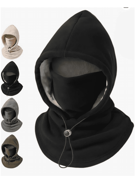 3 in 1 Winter Hat, New Fleece Double‑Layer Integrated Hat, Unisex Winter Fleece Balaclava Hood, Adjustable Windproof Designed Face & Neck Gaiter for Cycling, Skiing and Cold, Black