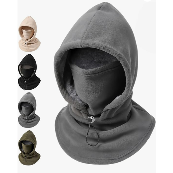 CHJK 3 in 1 Winter Hat, New Fleece Double‑Layer Integrated Hat, Unisex Winter Fleece Balaclava Hood, Adjustable Windproof Designed Face & Neck Gaiter for Cycling, Skiing and Cold, Gray