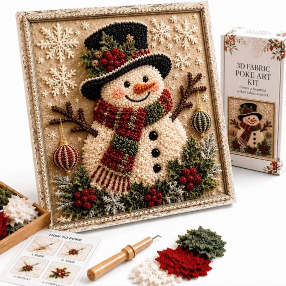 CHJK 3D Christmas Fabric Poke Art Kit, DIY Christmas Craft for Adults & Beginner, Handmade Fabric Poke Art Kit for Holiday Vintage Home Decor (#3)