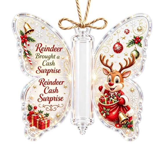 CHJK Christmas Cash Gift Butterfly Ornament, Acrylic Holiday Money Holder, Cash Holder Ornament with Built‑in Clear Compartment for Home Decor Xmas Tree, Window and Car