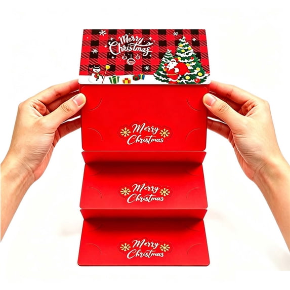 CHJK Christmas Cash Gift Envelopes with 5 Slots, Christmas Money Holders for Cash, Surprise Xmas Money Holder with Christmas Gift Card for Family and Friend, Red 2