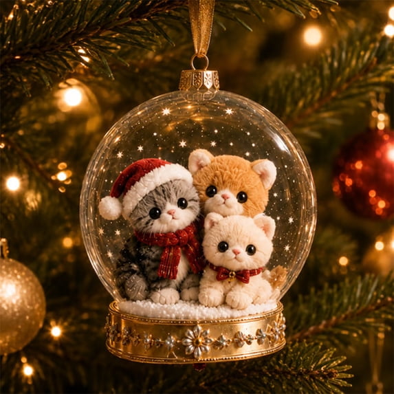 CHJK Christmas Cat Ornaments, Cute Kitten Designs Acrylic Tree Decorations, Lightweight Shatterproof DIY Holiday Decor for Christmas Trees, Window, Mantels & Cat Lovers, 1Pcs