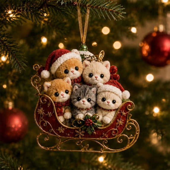 CHJK Christmas Cat Ornaments, Cute Kitten Designs Acrylic Tree Decorations, Lightweight Shatterproof DIY Holiday Decor for Christmas Trees, Window, Mantels & Cat Lovers