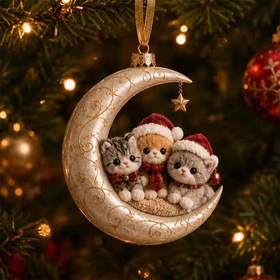 CHJK Christmas Cat Ornaments, Cute Kitten Designs Acrylic Tree Decorations, Lightweight Shatterproof DIY Holiday Decor for Christmas Trees, Window, Mantels & Cat Lovers, 1Pcs