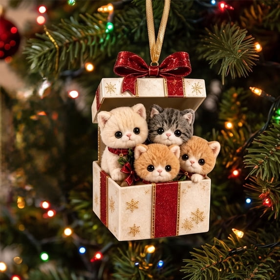 CHJK Christmas Cat Ornaments, Cute Kitten Designs Acrylic Tree Decorations, Lightweight Shatterproof DIY Holiday Decor for Christmas Trees, Window, Mantels & Cat Lovers, 1Pcs