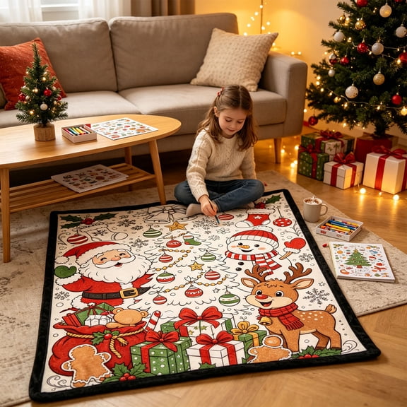 CHJK Christmas DIY Coloring Blanket Kit for Adults, Soft Color Own Flannel Throw with 24 Permanent Fabric Markers, Creative Mindfulness & Art Therapy Activity, Personalized Home Decor