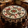 thumbnail image 1 of CHJK Christmas Round Tablecloth, 60 Inch Festive Xmas Flower Table Cover, Decorative Round Table Cloth for Holiday Dining Party Home Decoration, 1 of 6