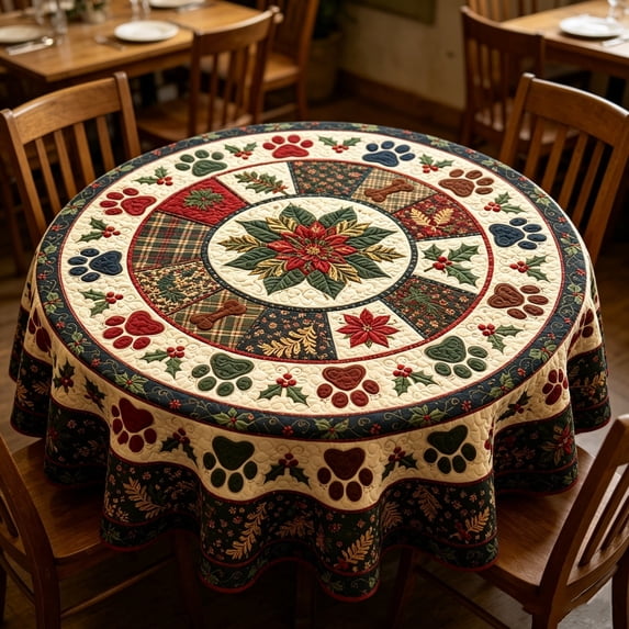 CHJK Christmas Round Tablecloth, 60 Inch Festive Xmas Flower Table Cover, Decorative Round Table Cloth for Holiday Dining Party Home Decoration