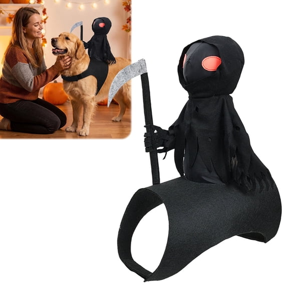 Grm Rappers CHJK Dog Halloween Grim Reaper Rider Costume with Magic Tape, 3D Outfit ...