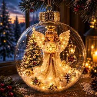 CHJK Glowing Christmas Story Ornament, Light-Up Mini Holiday Scene with Warm LED Light, Festive Keepsake Gift for Home Christmas Party Decoration, E