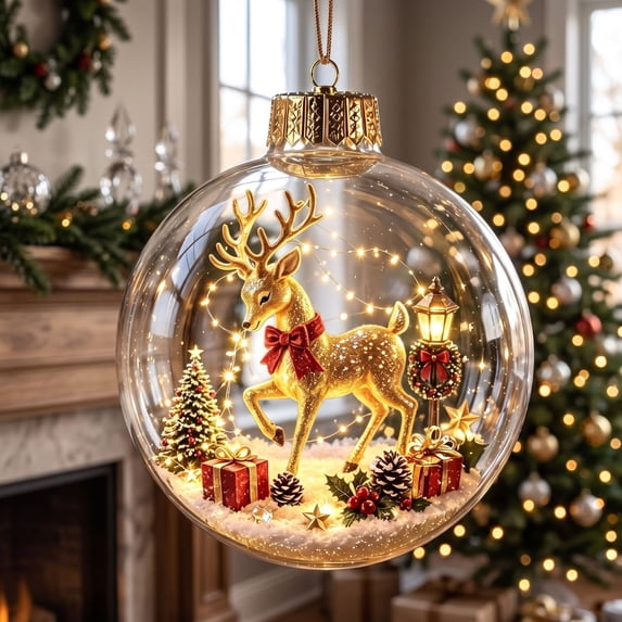 CHJK Glowing Christmas Story Ornament, Light-Up Mini Holiday Scene with Warm LED Light, Festive Keepsake Gift for Home Christmas Party Decoration