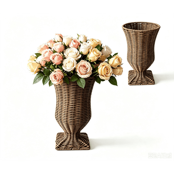 CHJK Goblet Woven Planter, 12.4Inch Wicker Flower Pot Woven Flower Basket, Rattan Decorative Indoor Outdoor Flower Vase for Home Garden & Patio Decor