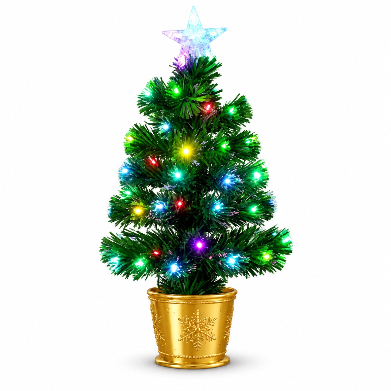 Fake Table Top Tree CHJK Lit Fiber Optic Mini Christmas Tree, 16 x 24 Inch Artificial ...