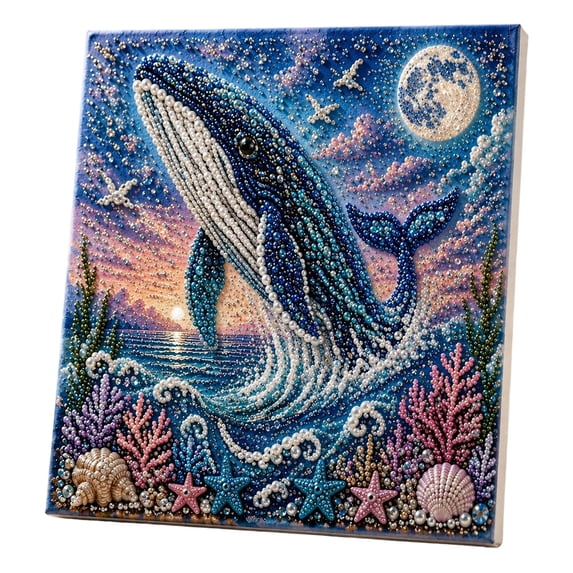 CHJK Ocean Theme Pearl Art DIY Kit, DIY Pearl Painting Kit, Ocean 3D Diamond Painting Craft for Adults Beginners, Sparkling Coastal Wall Decor with Pearls & Rhinestones, E