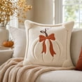 thumbnail image 1 of CHJK Pumpkin Embossed Throw Pillow, 18X18Inch Soft Fuzzy 3D Pumpkin Cushion with Bow, Fall Decorative Pillow for Halloween Thanksgiving Sofa Couch Bedroom Home Decor, White, 1 of 7