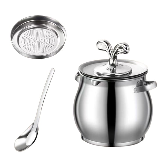 CHJK Stainless Steel Large Capacity Bacon Grease Container, Removable Fine Mesh Strainer & Dustproof Lid, Cooking Oil Filter Pot for Kitchen Fat Lard Ghee Storage