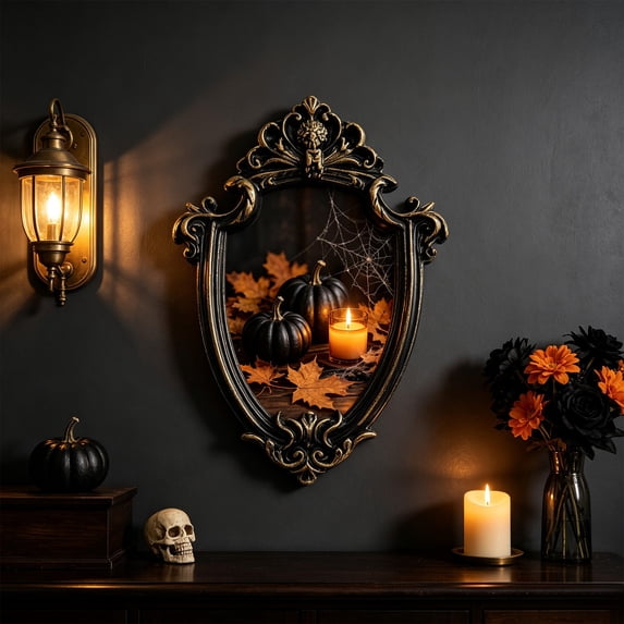 CHJK Vintage Gothic Picture Frame, Black Gold Embossed Hollow Resin Display Frame, Decor for Dried Flower Specimen Wall Art