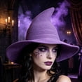 thumbnail image 1 of CHJK Women Halloween Witch Hat Knitted Cap, Wide Brim Witch Hat for Halloween Party, Purple, 1 of 5