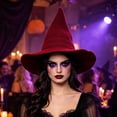 thumbnail image 1 of CHJK Women Halloween Witch Hat Knitted Cap, Wide Brim Witch Hat for Halloween Party, Red, 1 of 6