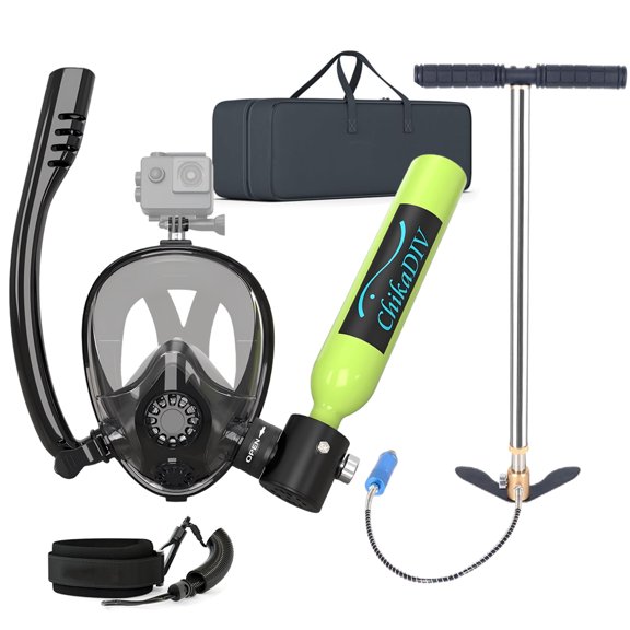 CHKADIV Mini Scuba Tank with Sub-Mask, 0.5L Portable Diving Tank for Underwater Breathing, Reusable Lung Diving Cylinder up to 10 Minutes Dive Time,