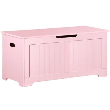 SEGAWE Wooden Toy Box Storage Chest With Safety Hinge - Pink, 30" Bench Style