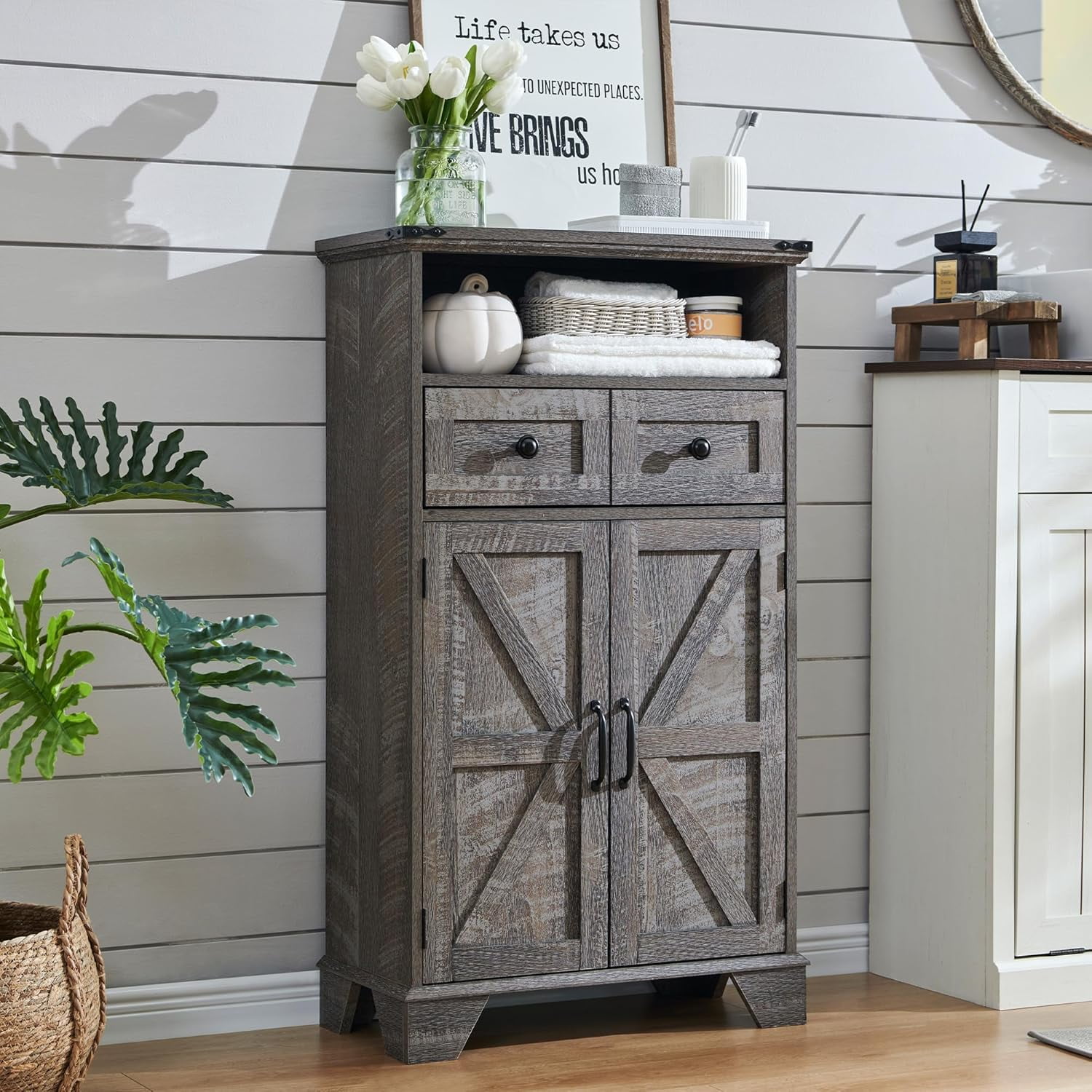 CHLET Bathroom Floor Cabinet, Farmhouse Bathroom Storage Cabinet, 24" Wide Bathroom Cabinet with ...