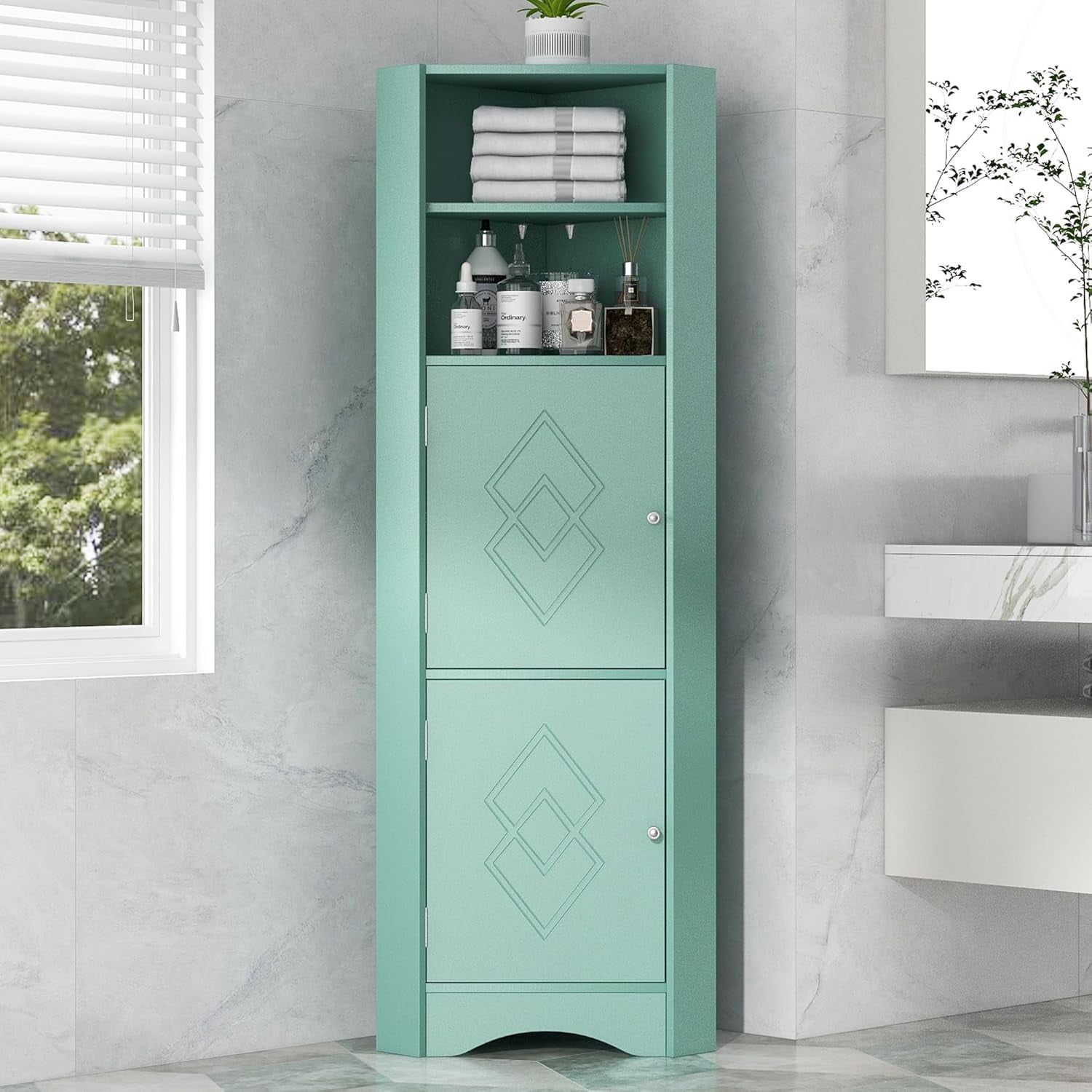 CHLET Corner Bathroom Cabinet Tall Storage Cabinet Freestanding Storage ...