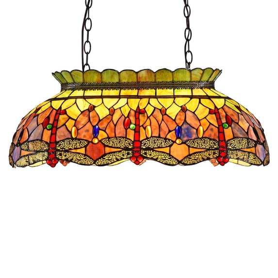 CHLOE Anisoptera Purity Tiffany-style Dragonfly 3 Light Island Pendant 28" Wide